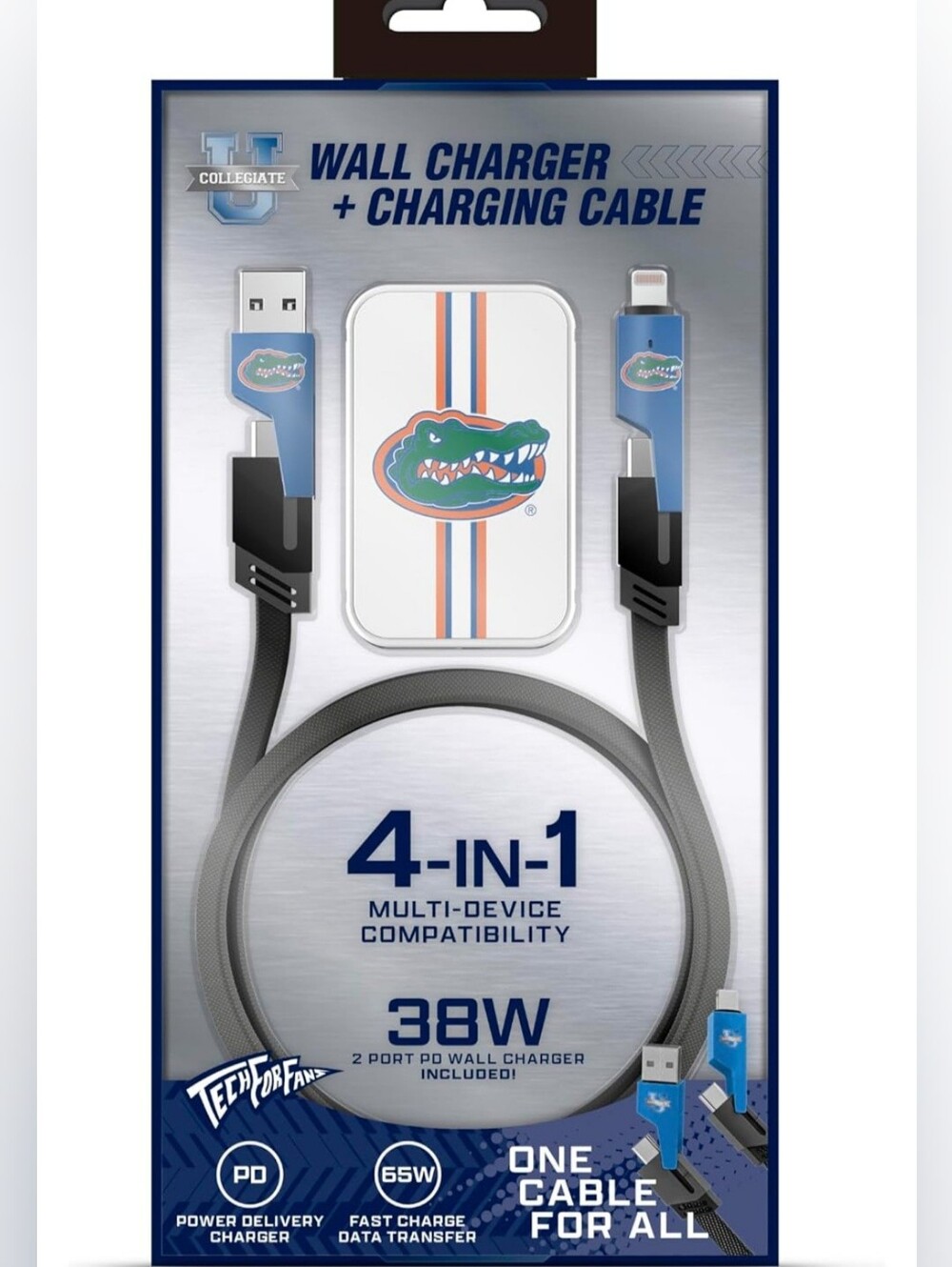 Florida Gators Collegiate Slim Wall Charger and 4 In 1 Multi Charging Cable